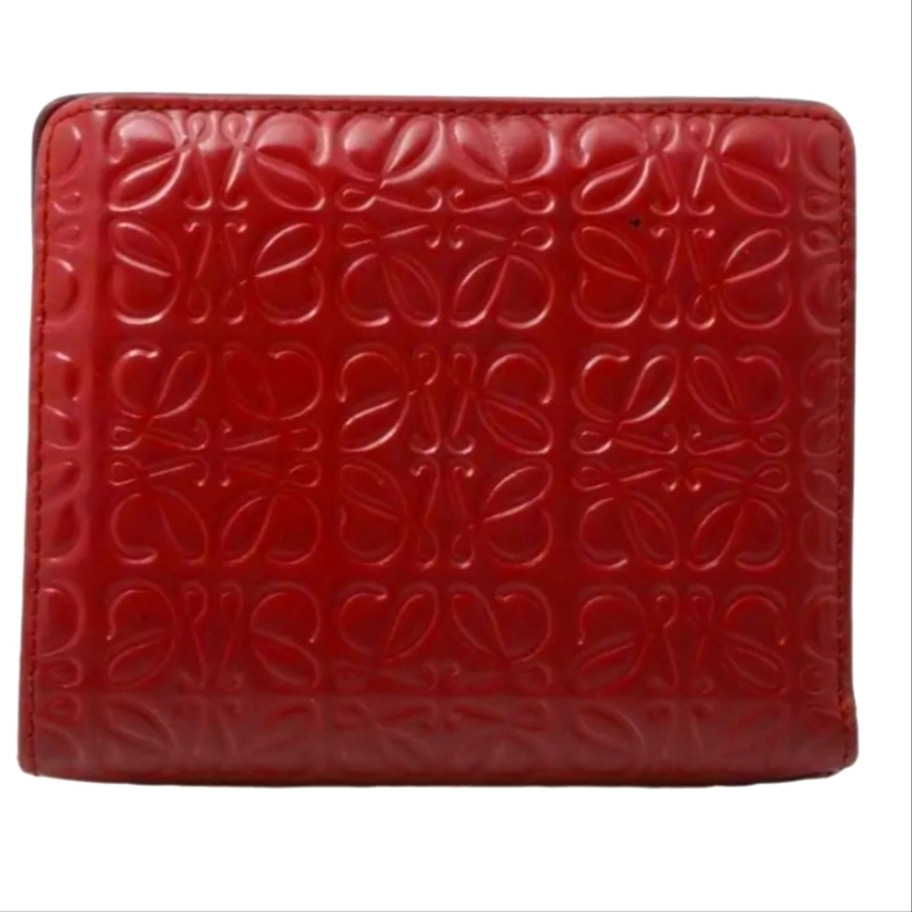 Loewe Burgundy Anagram Embossed Bi-fold Wallet